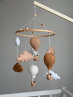 Beige and Brown air balloon mobile with clouds - Minidreams Decor