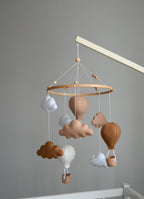 Beige and Brown air balloon mobile with clouds - Minidreams Decor