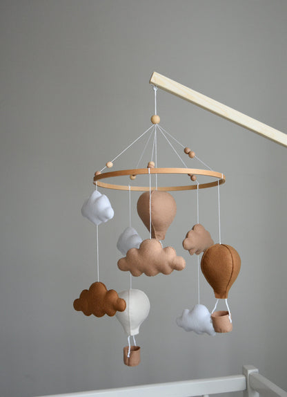 Beige and Brown air balloon mobile with clouds