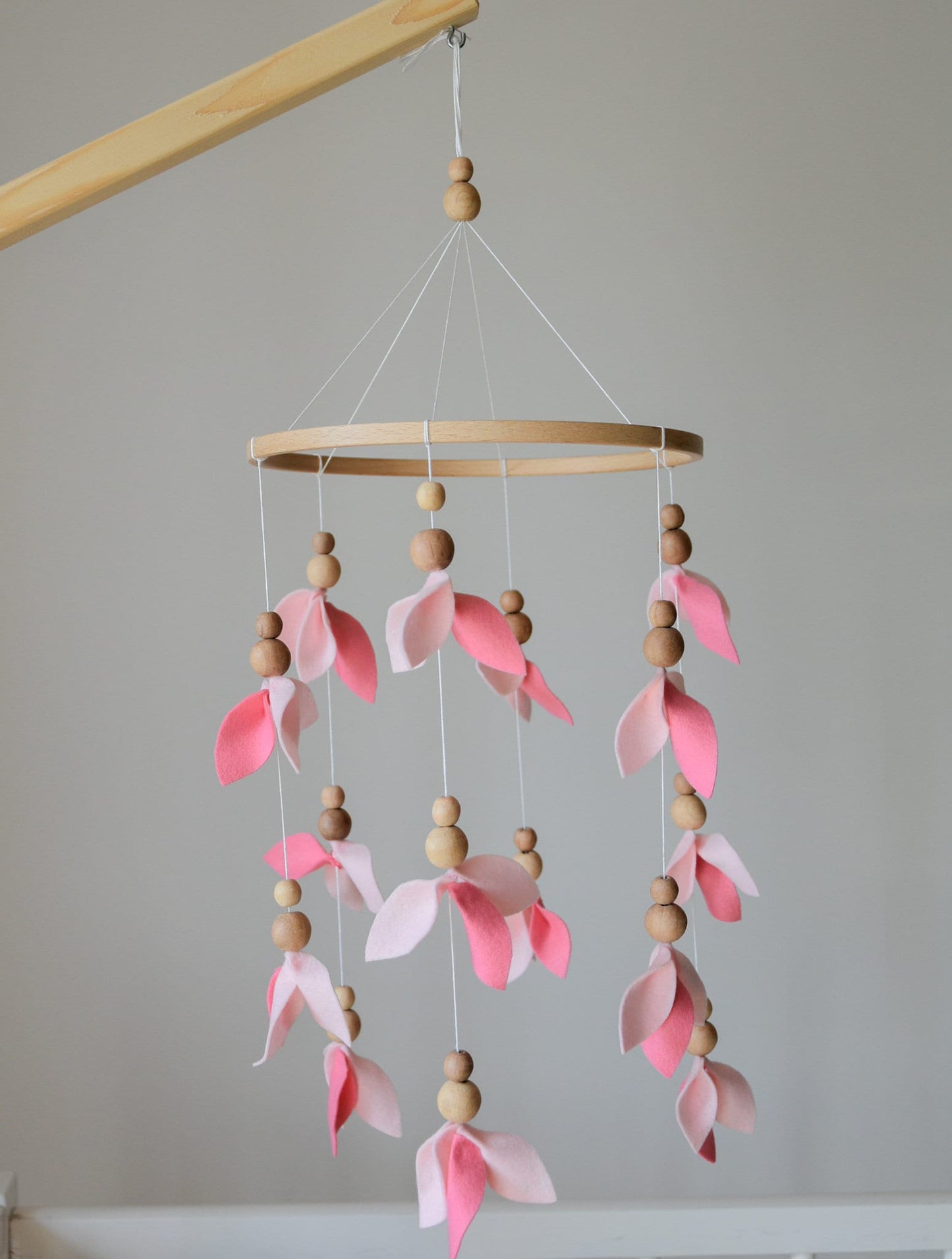 Pink floral baby mobile