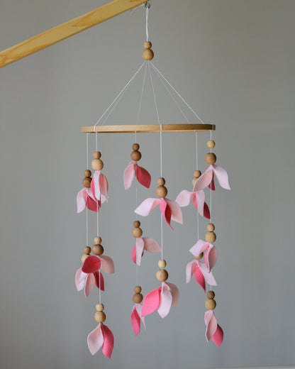 Pink floral baby mobile