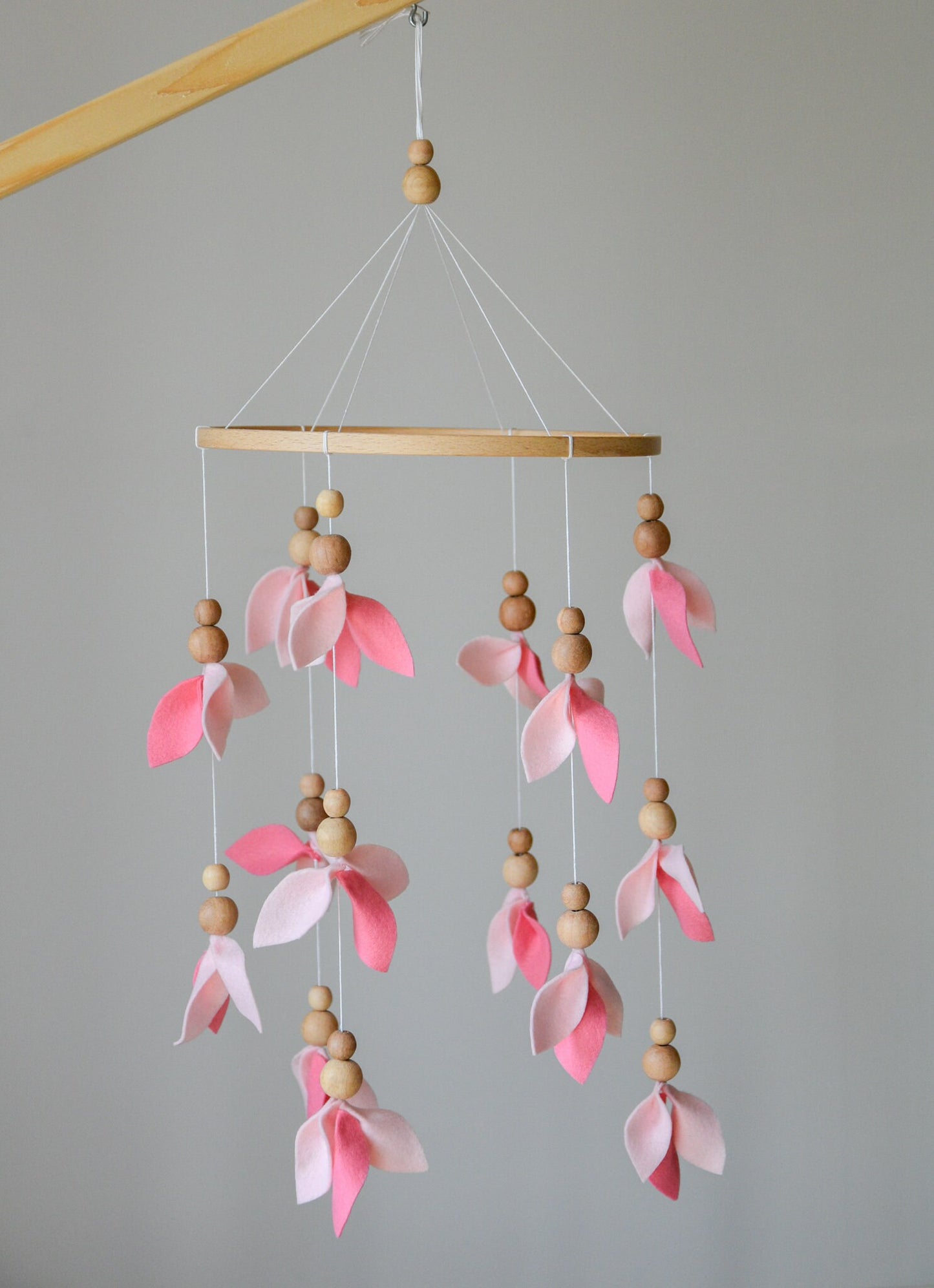 Pink floral baby mobile