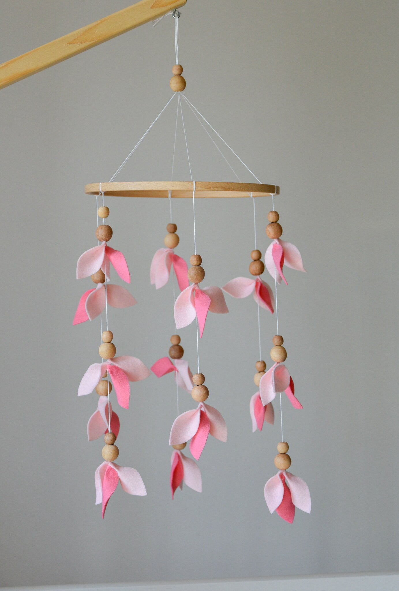 Pink floral baby mobile