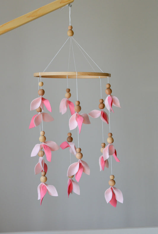 Pink floral baby mobile