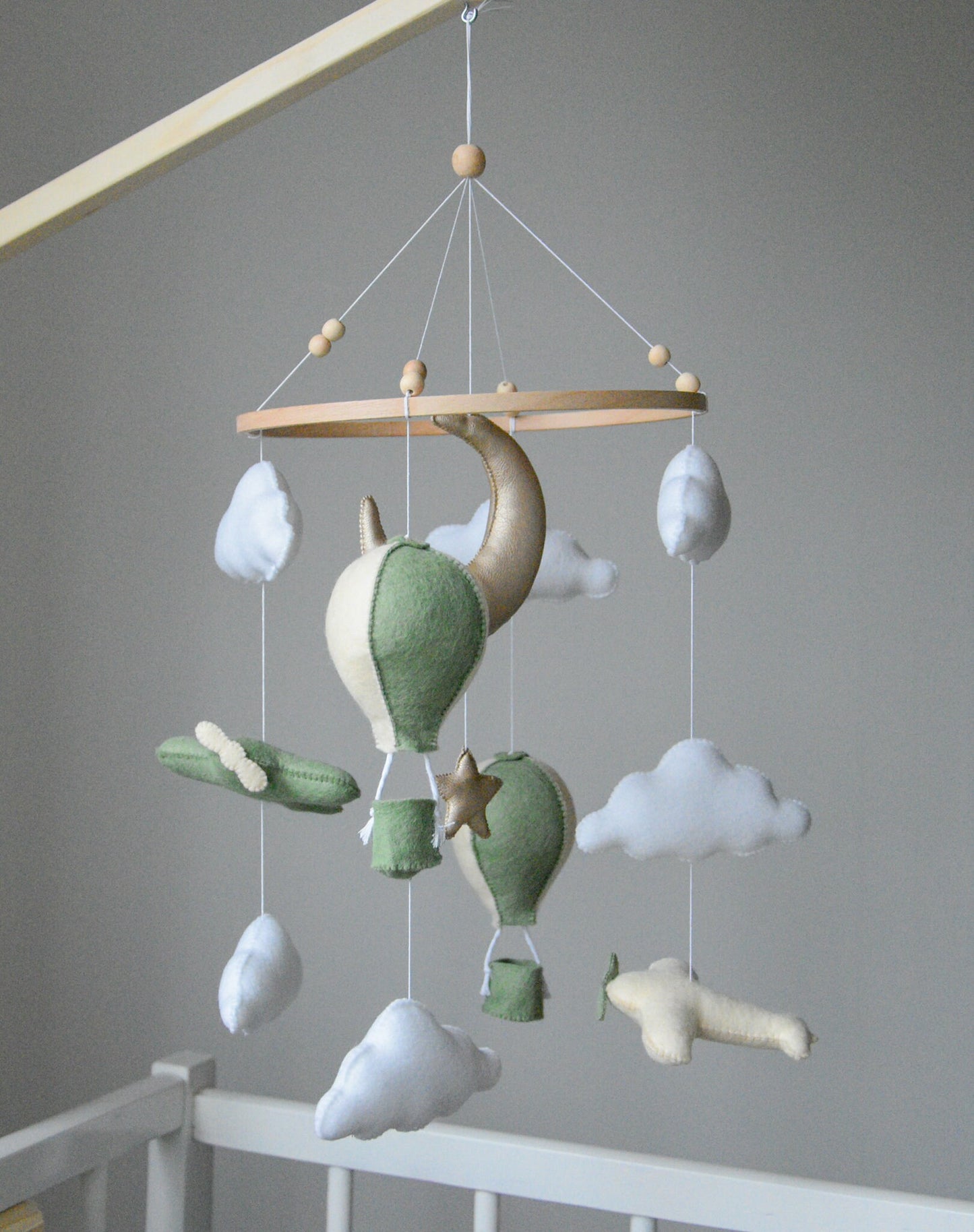 Airplane nursery baby mobile with hot air balloon