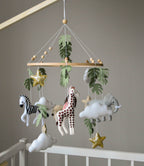 Safari mobile with lion, zebra,, flamingos, elephants, monstera leaves, stars and clouds - Minidreams Decor