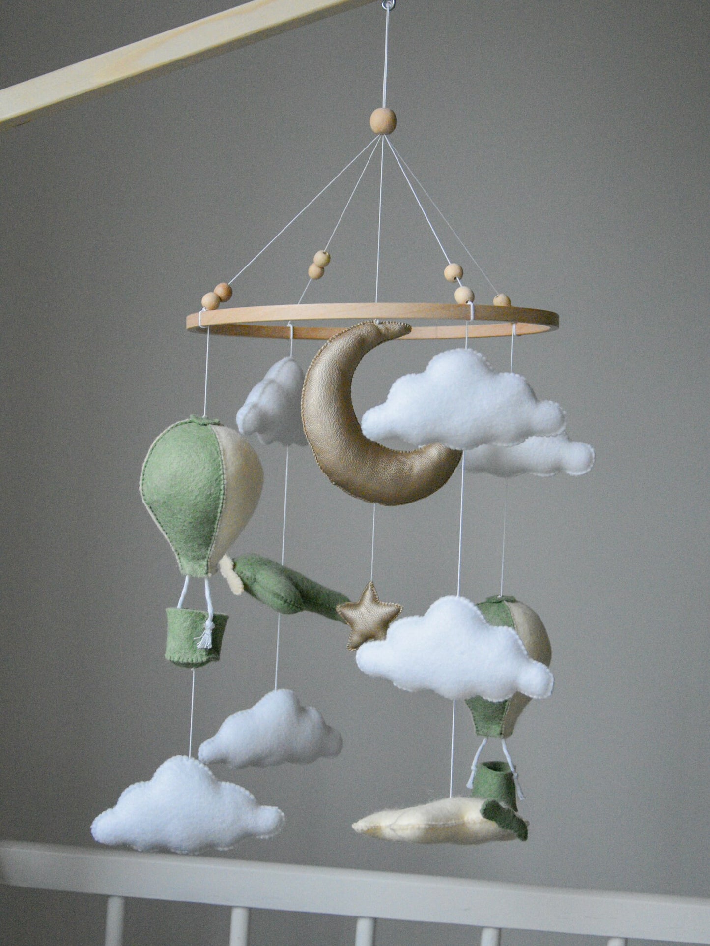 Airplane nursery baby mobile with hot air balloon