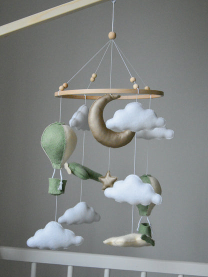 Airplane nursery baby mobile with hot air balloon