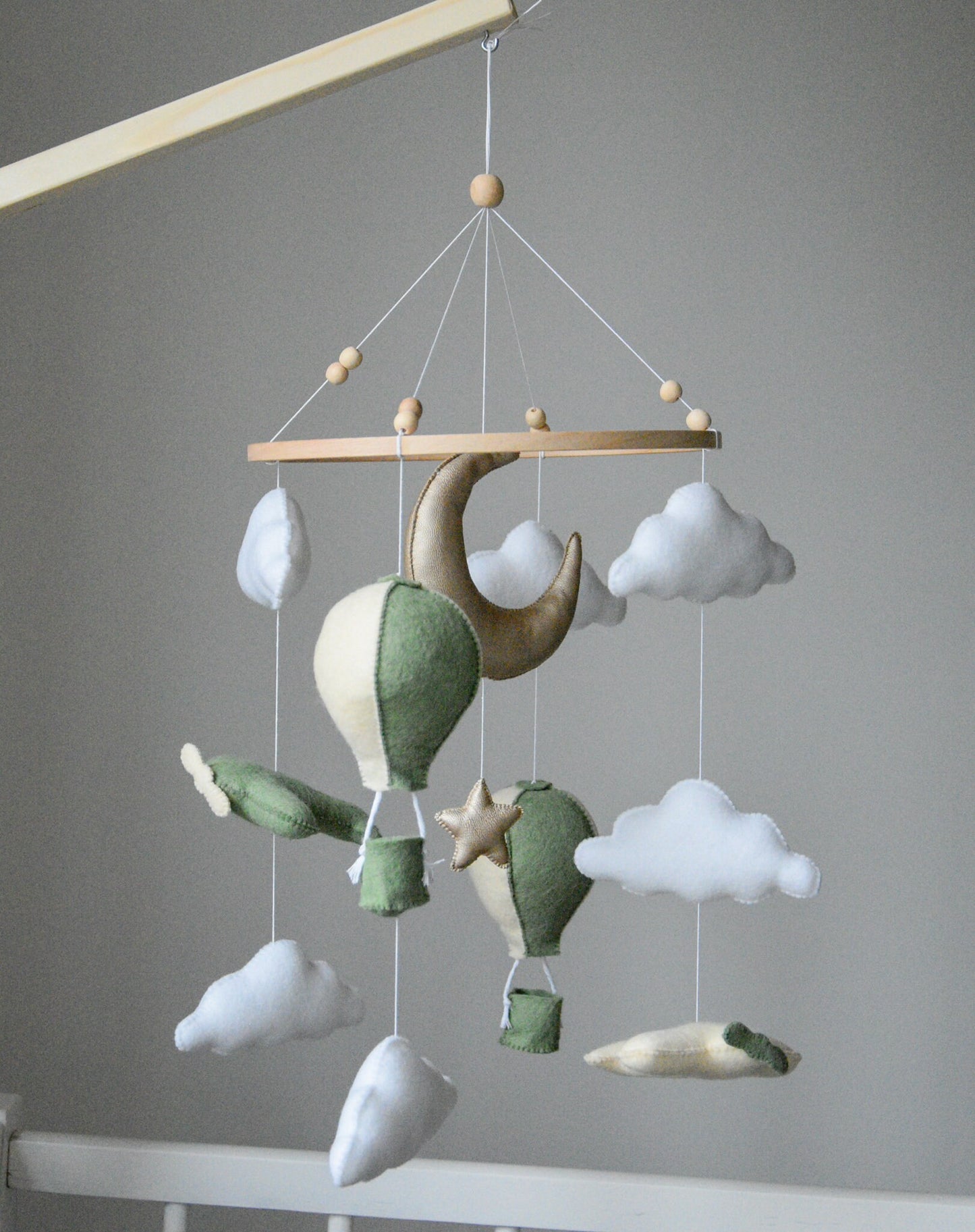 Airplane nursery baby mobile with hot air balloon