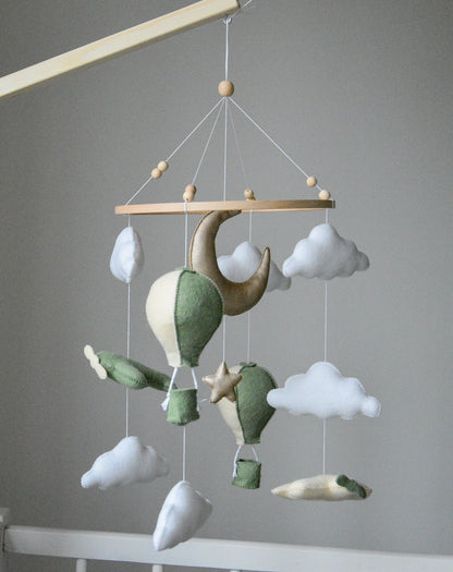 Airplane nursery baby mobile with hot air balloon