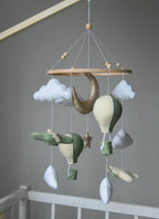 Airplane nursery baby mobile with hot air balloon - Minidreams Decor