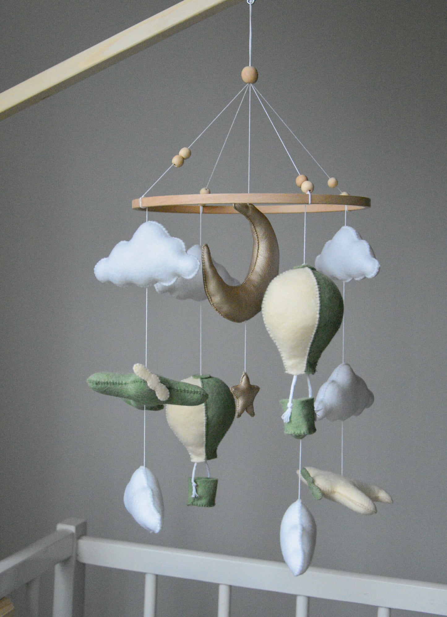 Airplane nursery baby mobile with hot air balloon