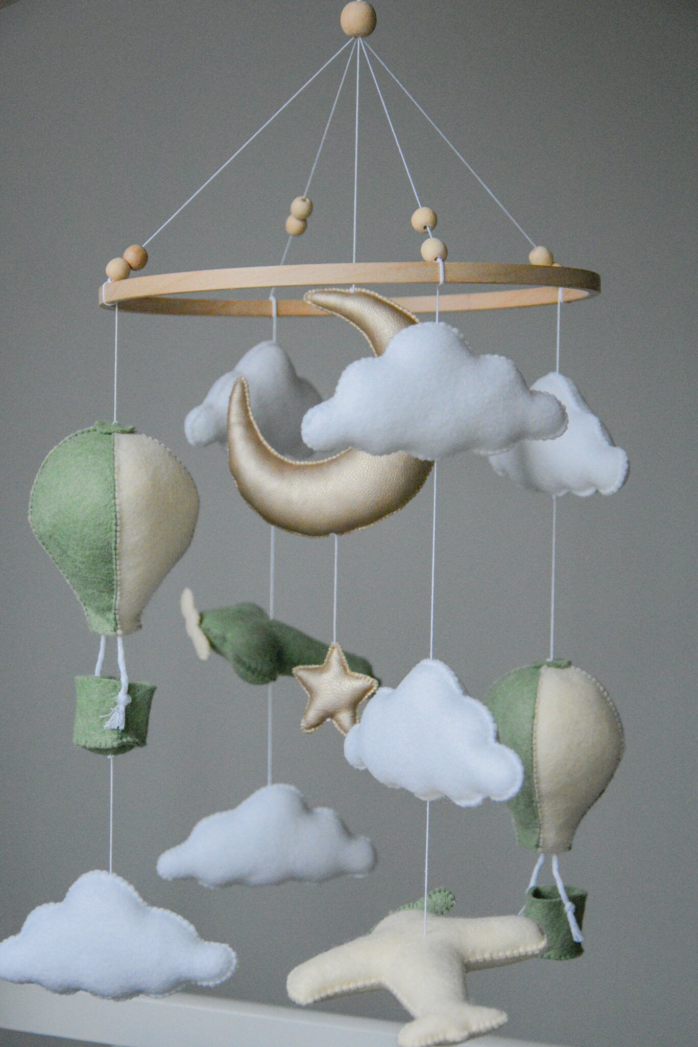 Airplane nursery baby mobile with hot air balloon