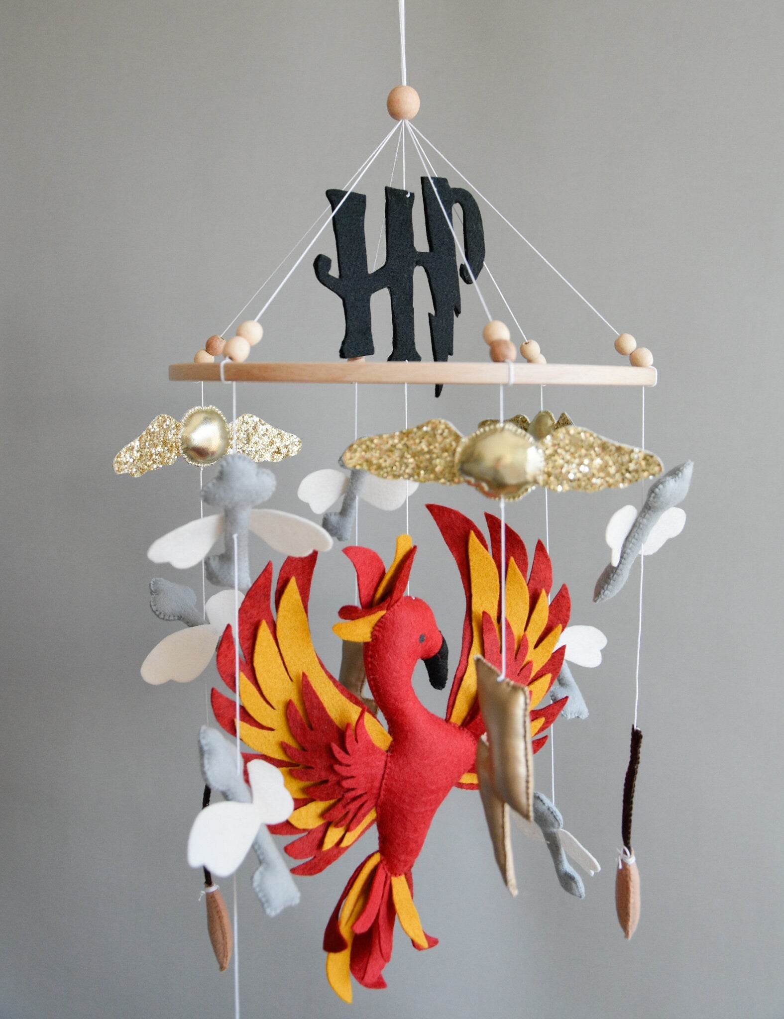 Harry Potter themed mobile, Wizard, Phoenix, Flying keys, Lighting bolt - Minidreams Decor
