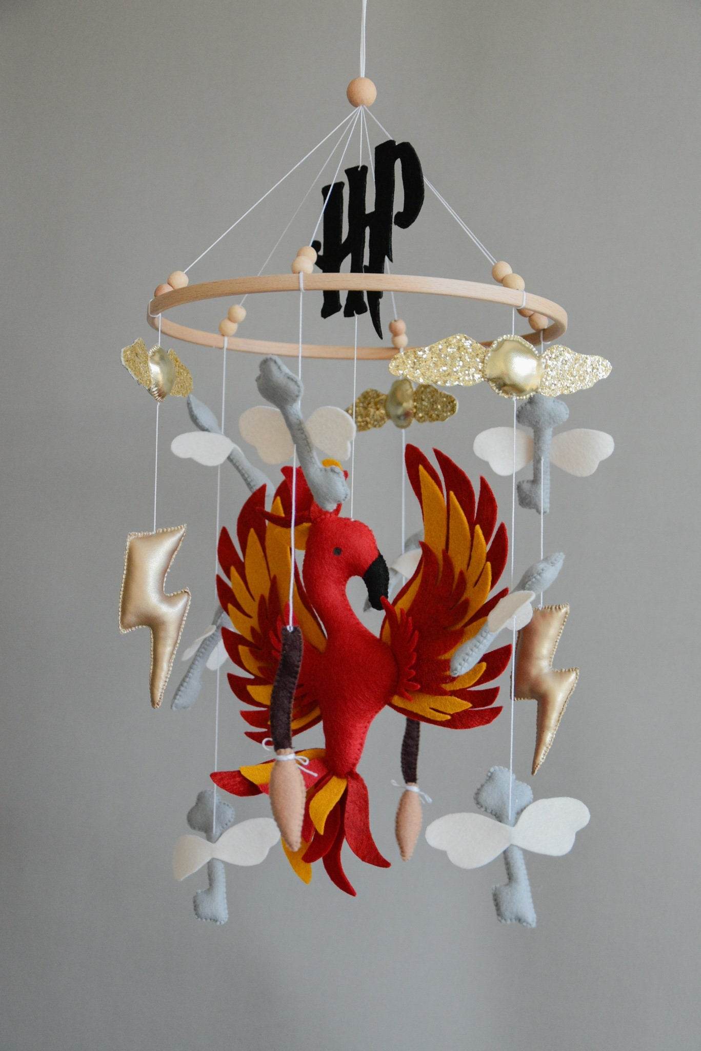 Harry Potter themed mobile, Wizard, Phoenix, Flying keys, Lighting bolt - Minidreams Decor