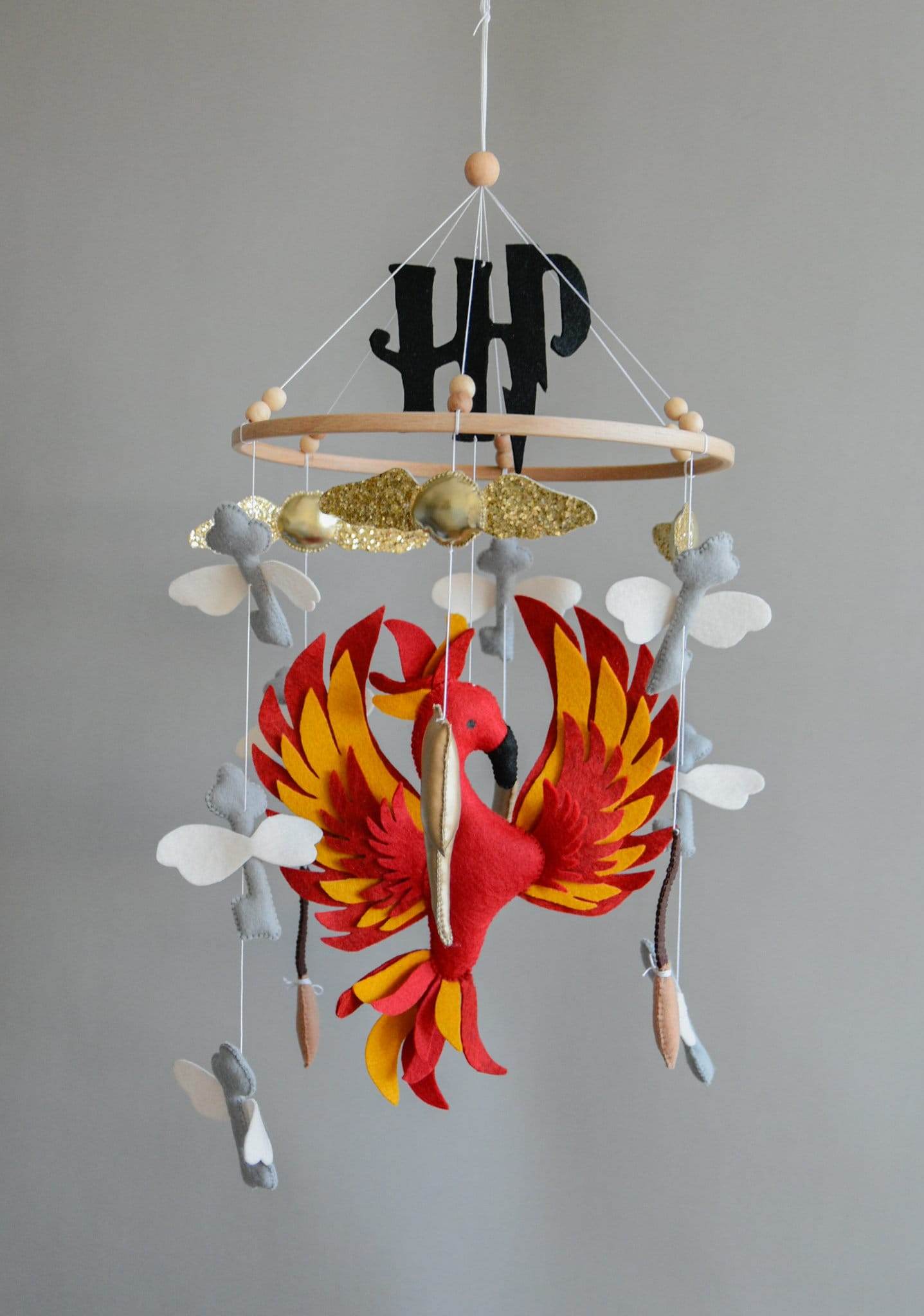 Harry Potter themed mobile, Wizard, Phoenix, Flying keys, Lighting bolt - Minidreams Decor