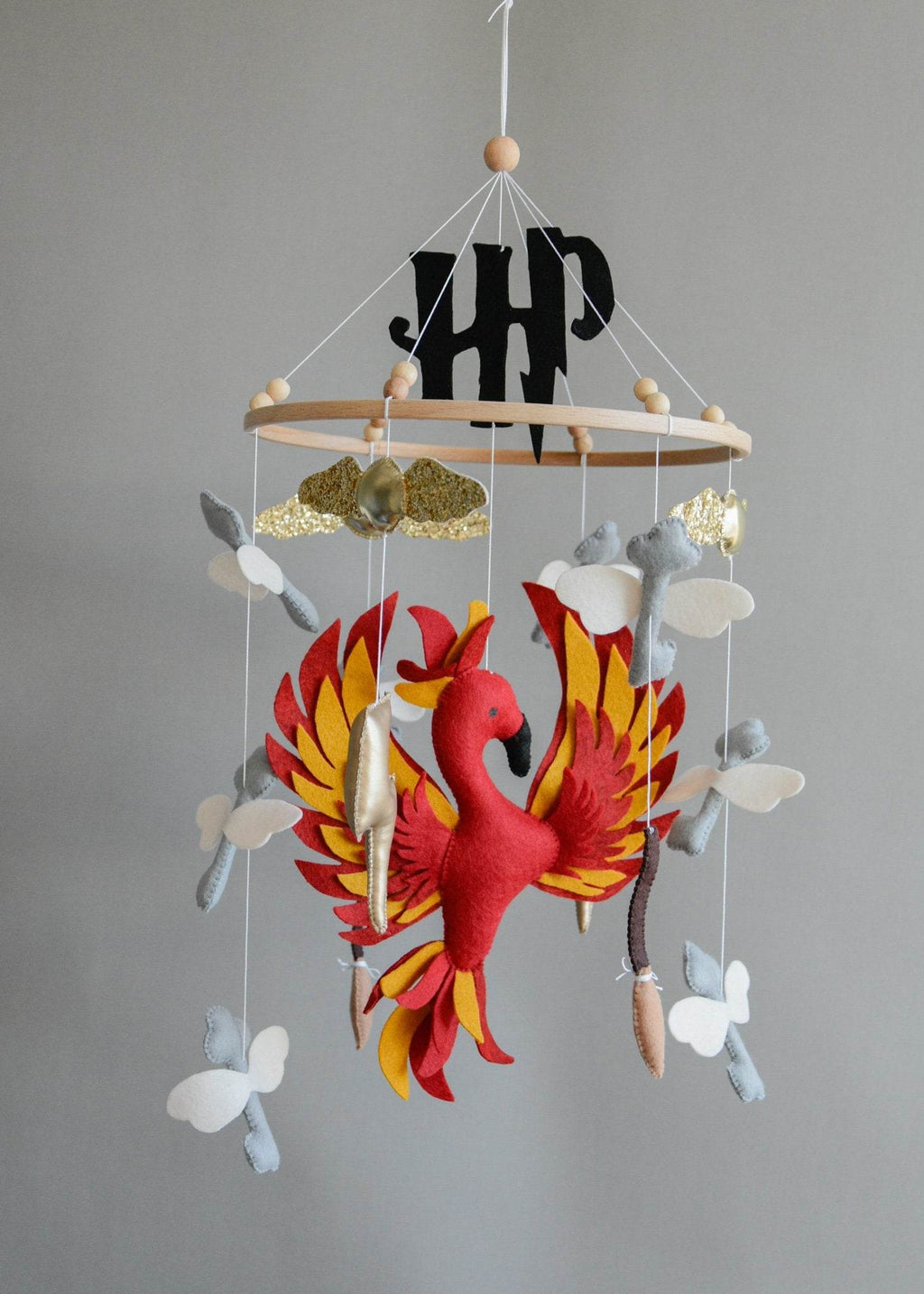 Harry Potter themed mobile, Wizard, Phoenix, Flying keys, Lighting bolt - Minidreams Decor