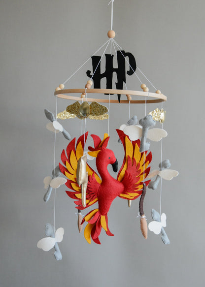 Harry Potter themed mobile, Wizard, Phoenix, Flying keys, Lighting bolt