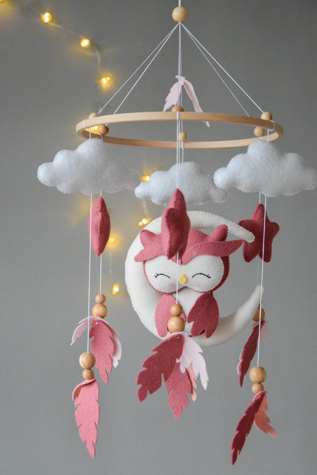 Owl Mobile with clouds and feathers - Minidreams Decor