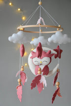 Owl Mobile with clouds and feathers - Minidreams Decor