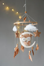 Owl Mobile with clouds and feathers - Minidreams Decor