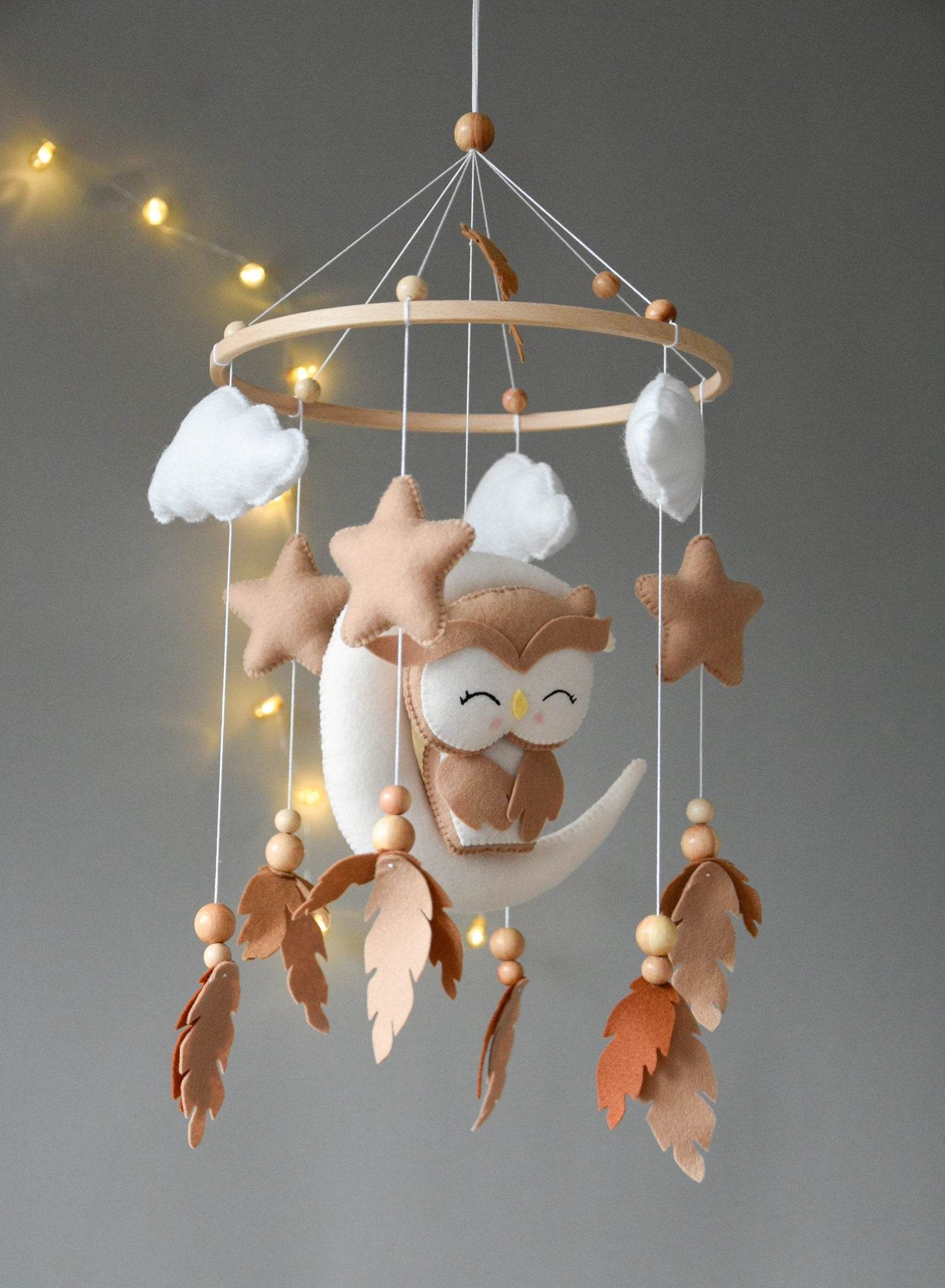 Owl Mobile with clouds and feathers - Minidreams Decor