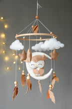 Owl Mobile with clouds and feathers - Minidreams Decor