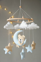 Baby mobile with sleeping/hanging bear, clouds and stars - Minidreams Decor