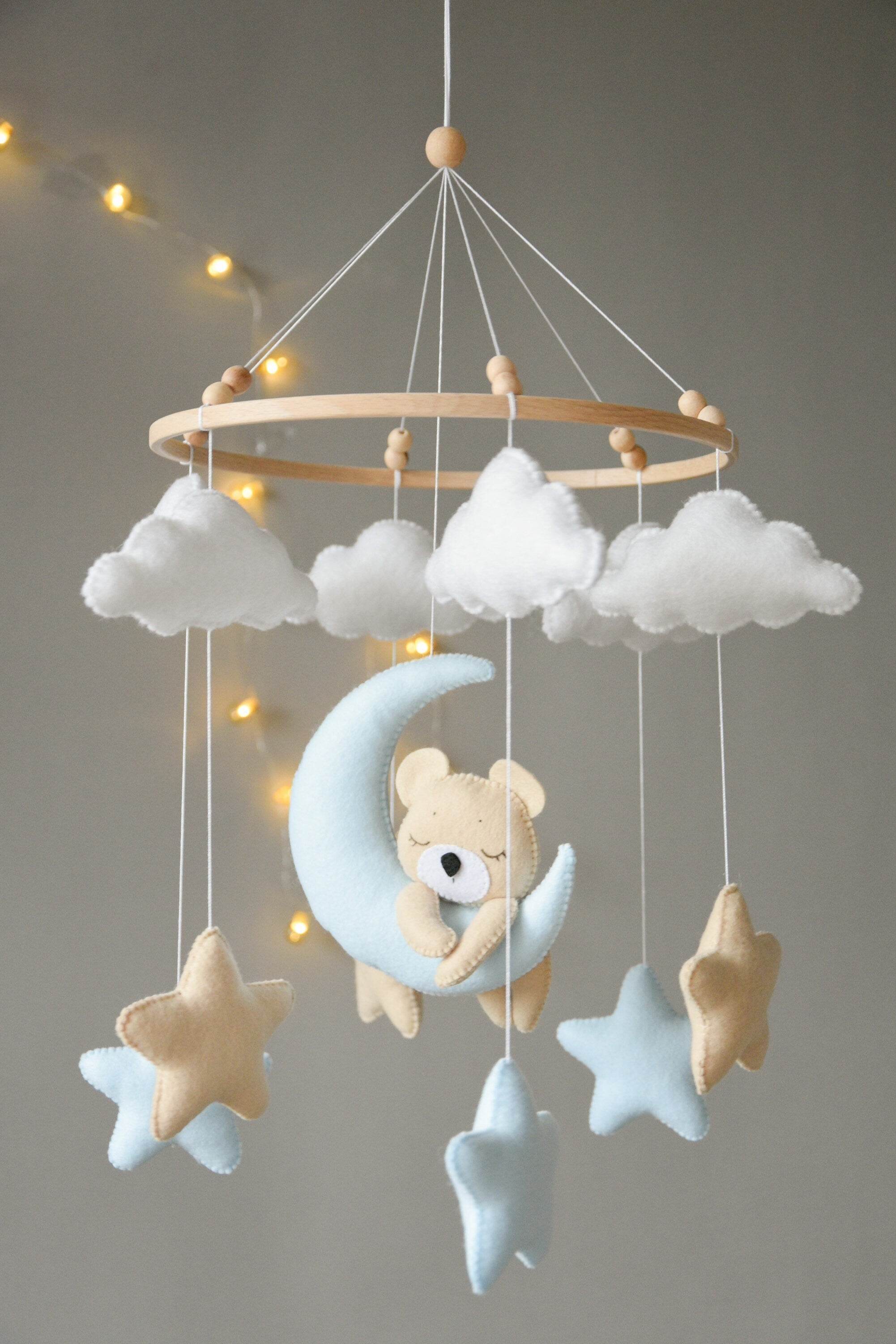Baby mobile with sleeping/hanging bear, clouds and stars - Minidreams Decor