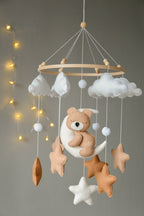 Baby mobile with sleeping bear, moon, stars and clouds - Minidreams Decor