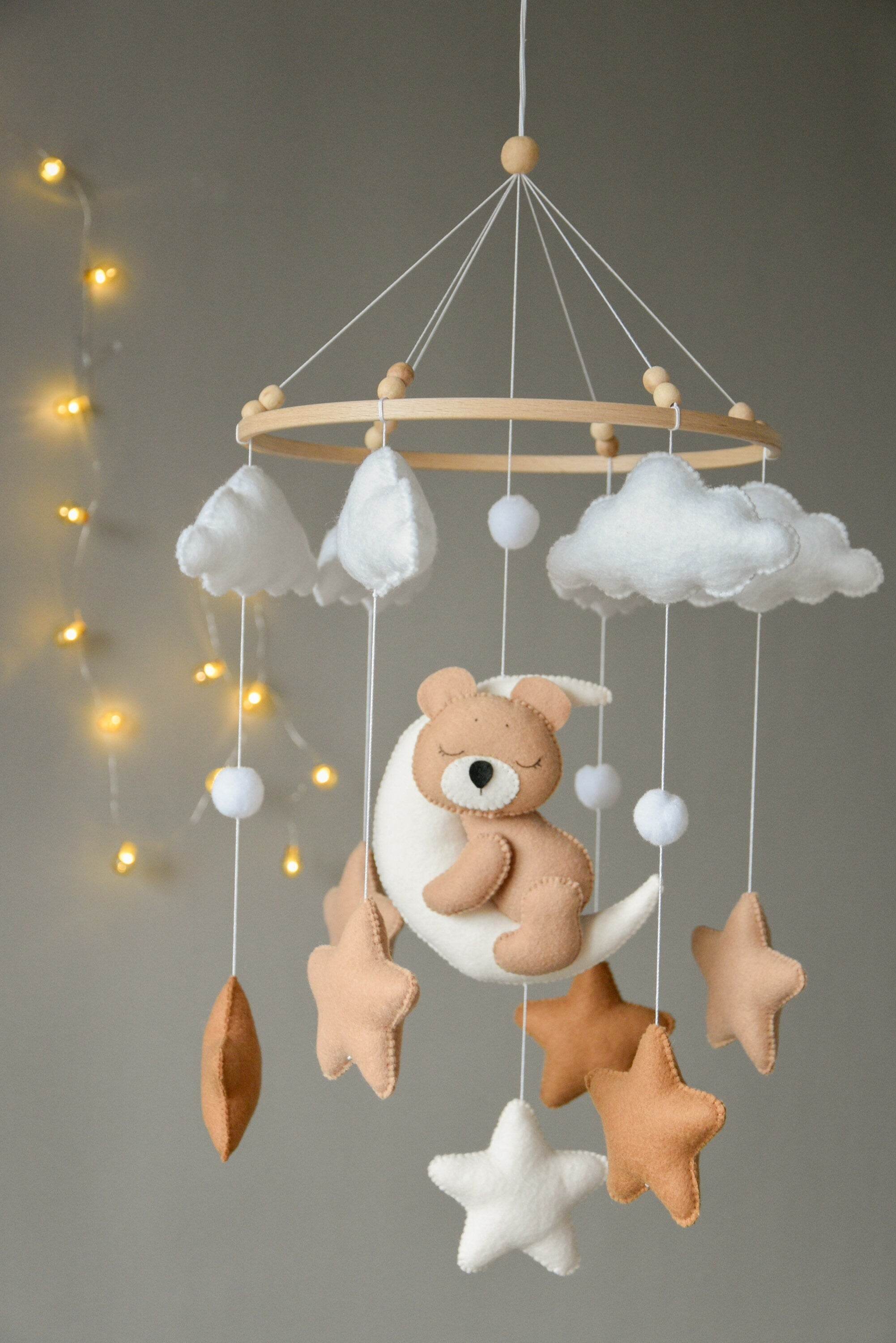 Baby mobile with sleeping bear, moon, stars and clouds - Minidreams Decor