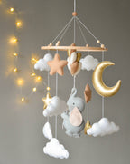 Baby mobile with elephant, moon, clouds and stars - Minidreams Decor