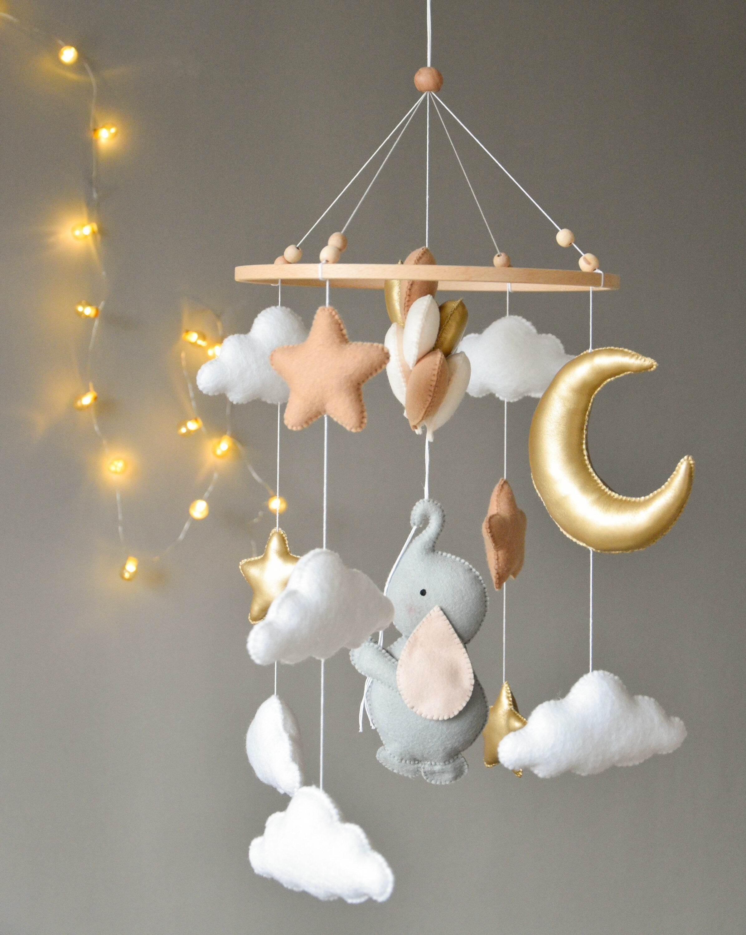 Baby mobile with elephant, moon, clouds and stars - Minidreams Decor