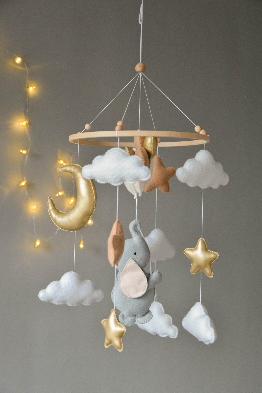 Baby mobile with elephant, moon, clouds and stars - Minidreams Decor