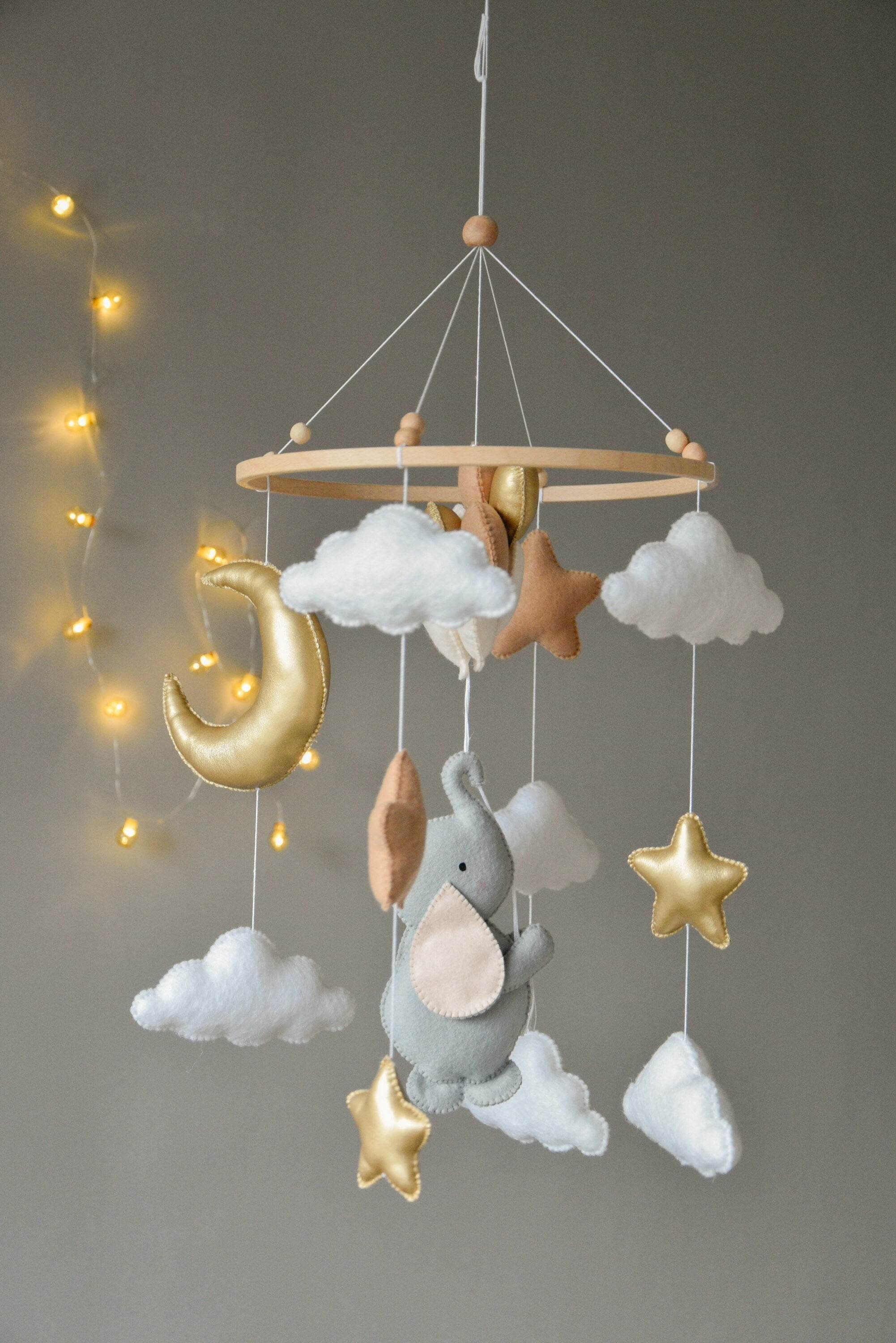 Baby mobile with elephant, moon, clouds and stars - Minidreams Decor