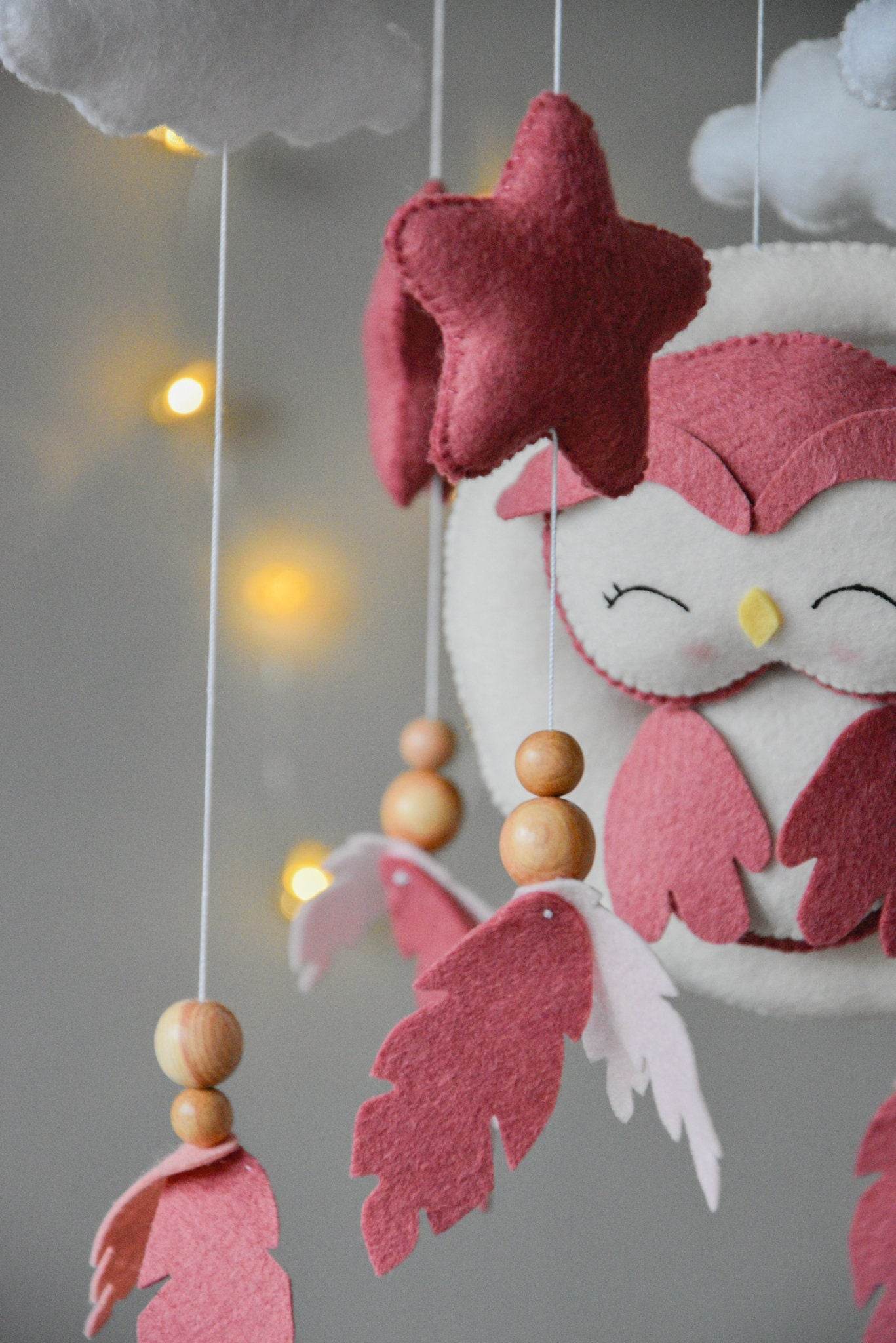 Owl Mobile with clouds and feathers - Minidreams Decor