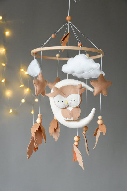 Owl Mobile with clouds and feathers