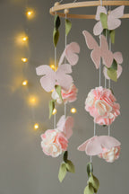 Floral mobile with flower, butterfly and leaves - Minidreams Decor