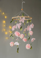 Floral mobile with flower, butterfly and leaves - Minidreams Decor