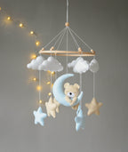 Baby mobile with sleeping/hanging bear, clouds and stars - Minidreams Decor