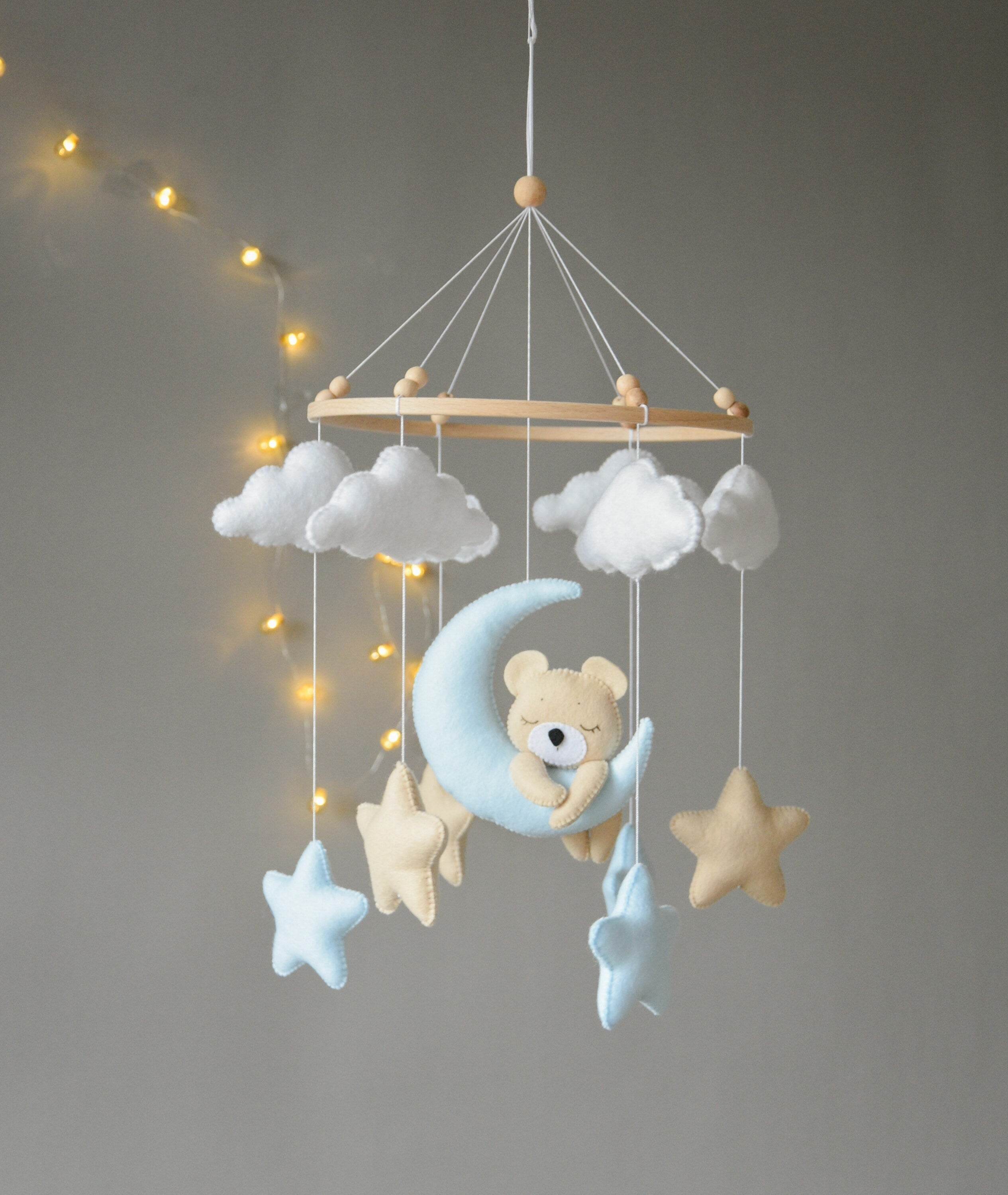 Baby mobile with sleeping/hanging bear, clouds and stars - Minidreams Decor