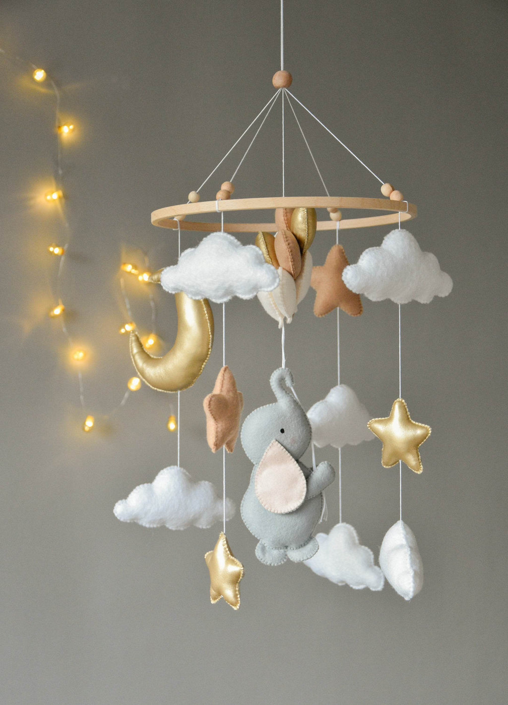Baby mobile with elephant, moon, clouds and stars - Minidreams Decor