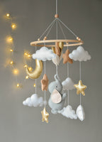 Baby mobile with elephant, moon, clouds and stars - Minidreams Decor