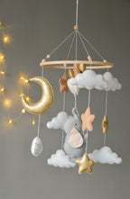 Baby mobile with elephant, moon, clouds and stars - Minidreams Decor