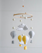 Hot air balloons mobile with felted balls and clouds - Minidreams Decor