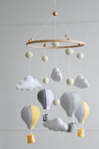 Hot air balloons mobile with felted balls and clouds - Minidreams Decor