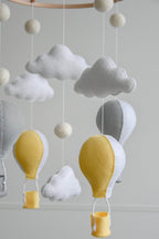 Hot air balloons mobile with felted balls and clouds - Minidreams Decor