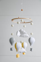 Hot air balloons mobile with felted balls and clouds - Minidreams Decor