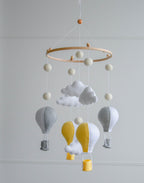 Hot air balloons mobile with felted balls and clouds - Minidreams Decor