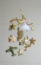 Airplane nursery baby mobile with hot air balloon - Minidreams Decor